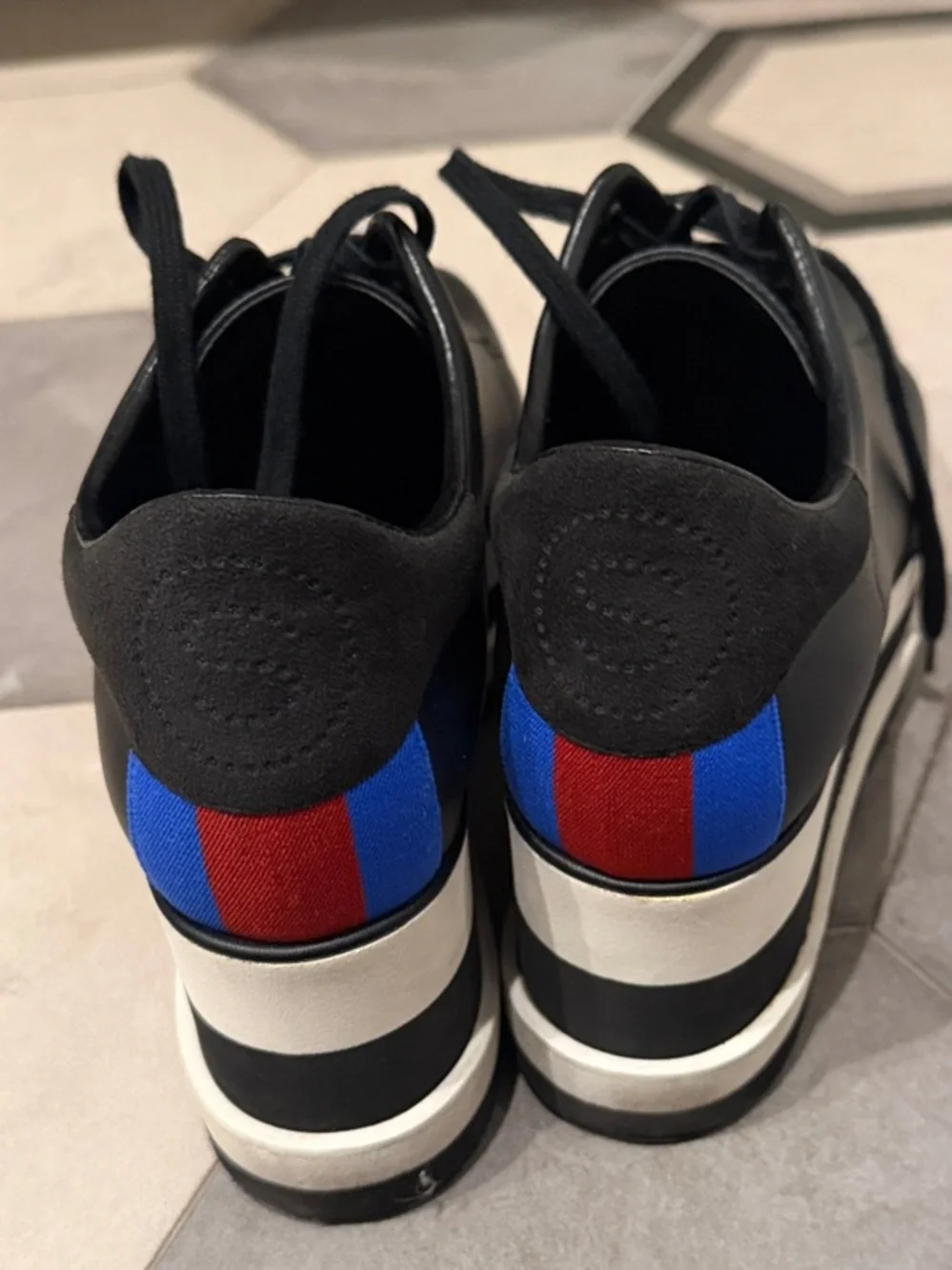 Stella McCartney Black Platform Lace-Up Sneakers with White Stripe